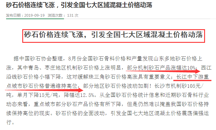 國內(nèi)砂石價(jià)格上漲 國內(nèi)砂石價(jià)格上漲