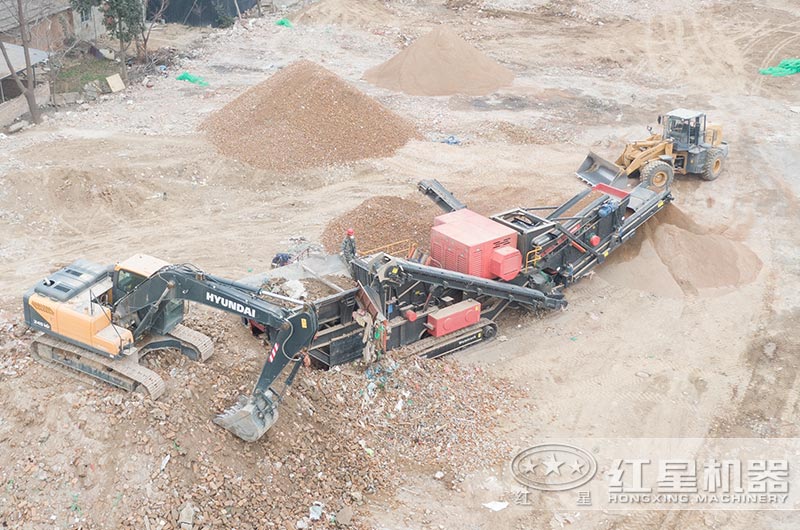 移動破碎站建筑垃圾破碎現場